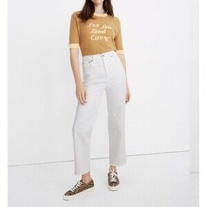 Madewell Slim Wide Leg Crop Women's White Jeans Pants Sz 26 Cotton Blend Casual